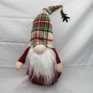 Plaid Christmas Gnome Beaded Tree Hat Dangle 16 Inches